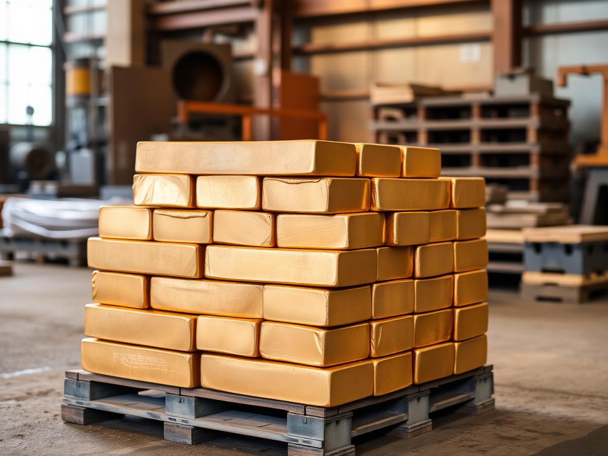 Bronze ingots stacked on a pallet